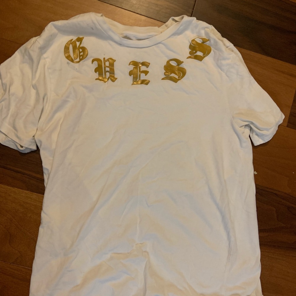 GUESS White Tee with Gold Accents